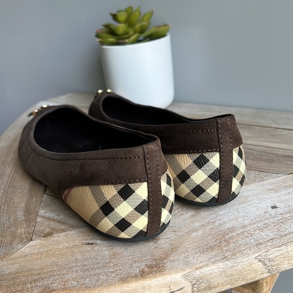 Burberry haymarket check cap toe Yates brown suede ballerina flats size 38.5 - Picture 7 of 11
